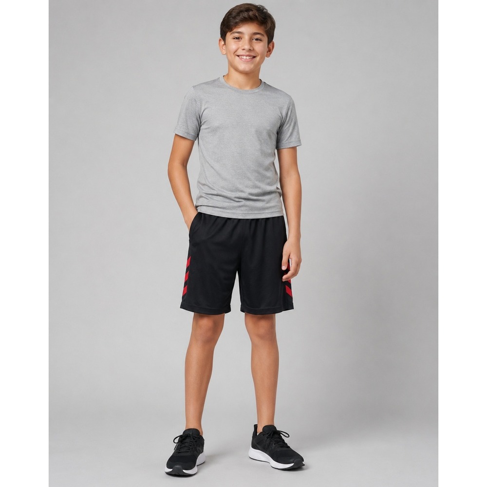 Adidas Shorts Boys XL Black Red Stripe Elastic Drawstring Waist Pockets‎